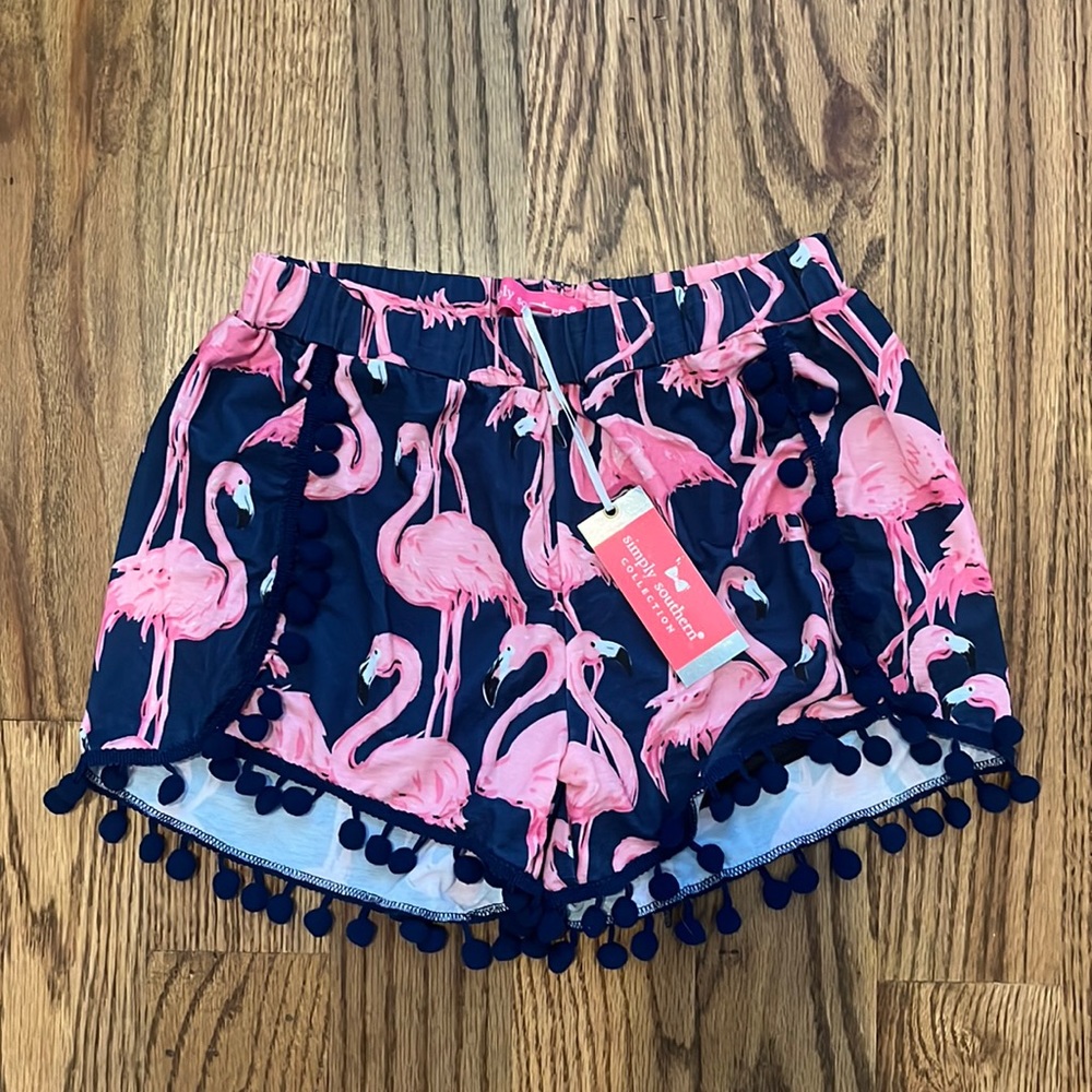 Simply Southern Girls’ Flamingo Pom Pom Shorts - NWT